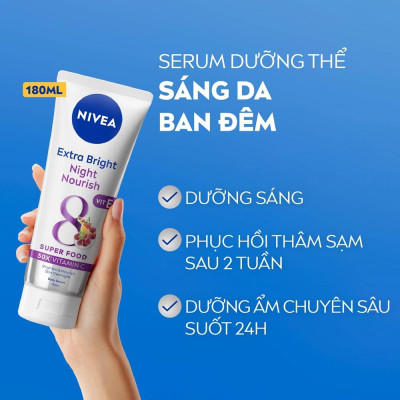 Tinh Chất Dưỡng Thể Trắng Da Ban Đêm Nivea 180ml