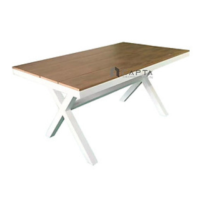 Bàn ăn 1m4 ngoài trời chân chữ X TE2035-140A Nội thất Capta Bàn outdoor nhà hàng café mặt gỗ nhựa chân nhôm sơn tĩnh điện chống thấm 