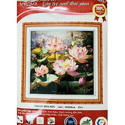 Tranh thêu kín Hoa sen VS8129, kích thước 50 x 50 cm