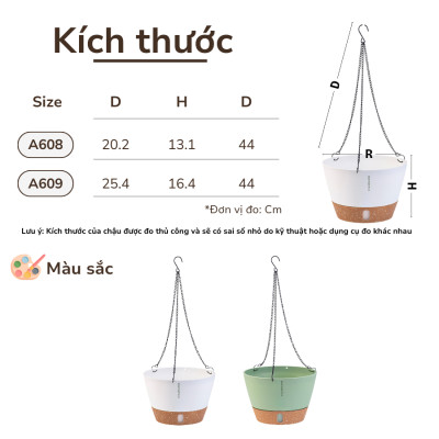 Chậu treo tự tưới Monrovia cho cây trong nhà và ngoài trời có móc treo sắt, decor không gian sống