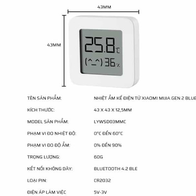 Nhiệt ẩm kế Xiaomi Sothing Gen 2, Bluetooth 4.2, kết nối theo dõi qua app