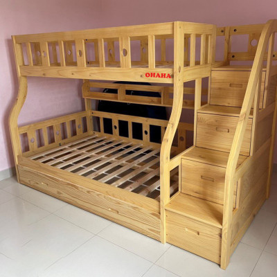 Giường tầng cao cấp Big Sun OHAHA - Màu gỗ thông tự nhiên - 001