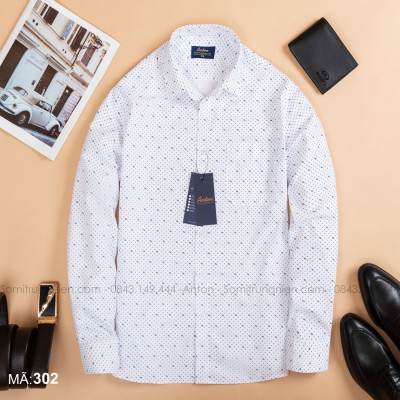 Áo Sơ Mi Nam Công Sở Trung Niên Thương Hiệu Anton Dài Tay Trắng Vải Cotton Họa Tiết Chấm Bi Nhỏ - Y302