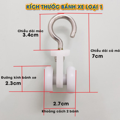 Bánh xe chạy rèm PVC, rèm công nghiệp, hệ nhôm kính, chạy ray 3cm, loại 2 bánh nhựa, móc thép không gỉ MIHOCO-Hàng chính hãng
