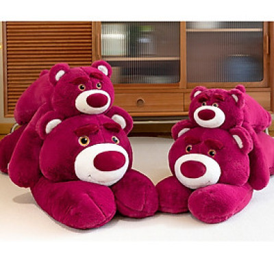 Thú nhồi bông gấu dâu nằm tay dài mẫu mới - Size từ 70cm đến 1m3 - Quà tặng gấu bông lotso dâu nằm màu đỏ ôm ngủ mặt cưng đáng yêu