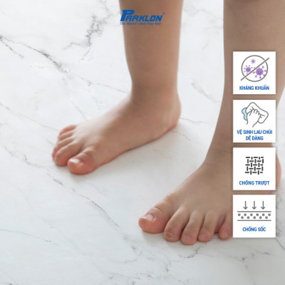 Thảm Em Bé Cao Cấp Parklon PVC Vân Đá Hoa Cương Trắng Chính Hãng Hàn Quốc (700x110x1.7)cm Chống Bụi Kháng Khuẩn Khử Mùi Chống Ồn Chống Trượt Chống Sốc (PVC Roll Mat-White Marble)