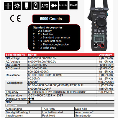 Đồng hồ, ampe kìm ABG zoyi ZT-QS9 đo điện vạn năng kỹ thuật số TRMS 6000 số đếm, bộ kẹp khởi động kỹ thuật số, đo dòng điện AC/DC, đo chống nhiễu