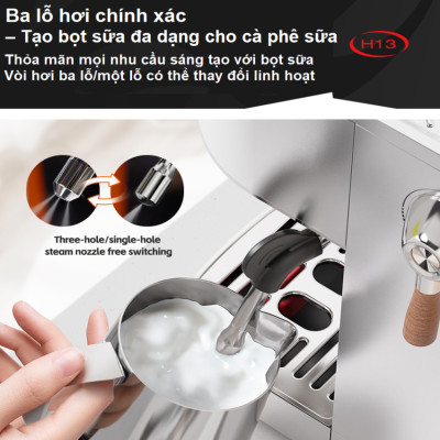 Máy pha cà phê Cappuccino, Ristretto, Espresso, Latte chuyên nghiệp thương hiệu Mỹ cao cấp HiBREW H13 - Hàng nhập khẩu