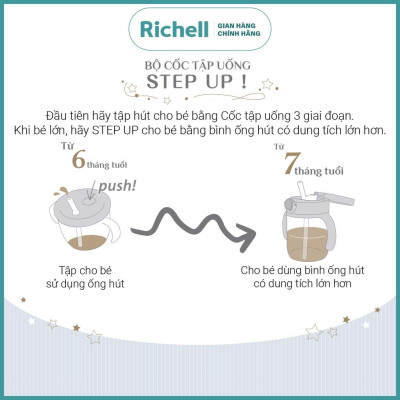 Bộ cốc tập uống 3 giai đoạn và bình ống hút AXSTARS Richell Nhật Bản chống sặc cho bé từ 6 tháng | Baby