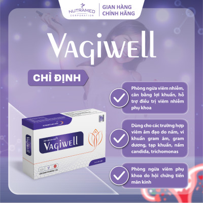 Viên đặt Vagiwell hỗ trợ cân bằng hệ khuẩn, giảm viêm nhiễm do vi khuẩn, nấm ngứa (10 viên) - Nutramed