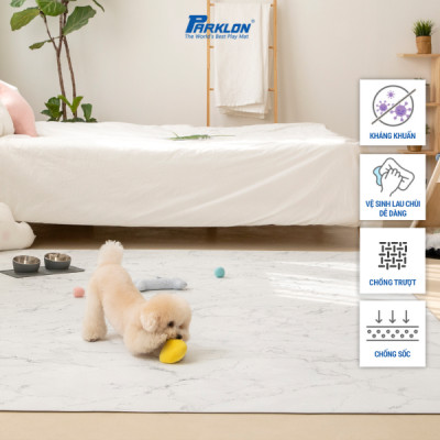 Thảm Em Bé Cao Cấp Parklon Dustend Vân Đá Hoa Cương Trắng Chính Hãng Hàn Quốc (210x140x0.55)cm Chống Bụi Kháng Khuẩn Khử Mùi Chống Ồn Chống Trượt Chống Sốc (Dust Cushion Mat-White Marble)