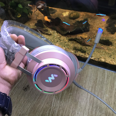 Tai Nghe Gaming Wangming 9800s Pink (Màu Hồng) Âm Thanh 7.1 USB LED - Hàng Nhập Khẩu