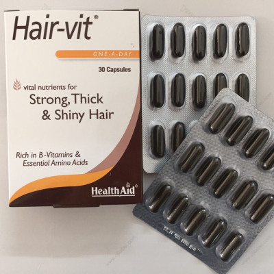 Thực phẩm bảo vệ sức khỏe đến từ Anh Quốc - Viên nuôi dưỡng nang tóc, làm cho tóc dày và bóng mượt, giúp giảm rụng tóc ở nam và nữ sau khi dùng thuốc, xạ trị, bệnh về da, căng thẳng và lo lắng HEALTH AID HAIR-VIT (Hộp 1 chai 30 viên)
