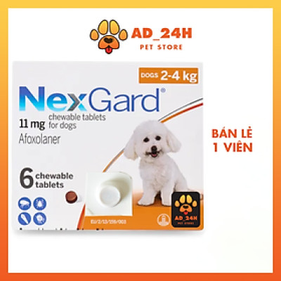 1 Viên nhai NEXGARD (2-4 kgs) tri ve rận, bọ chét cho chó