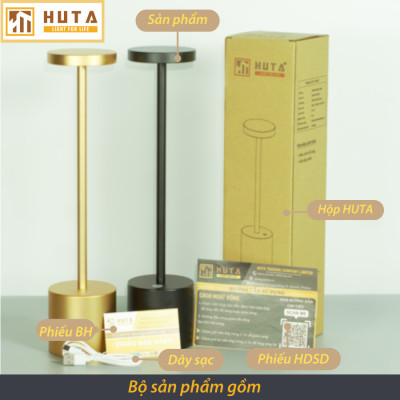 Đèn Bàn Led Quầy Bar Nhà Hàng HUTA AL4 Cảm Ứng Pin Sạc Tích Điện Điều Chỉnh Ánh Sáng Vàng Trang Trí Quán Cà Phê Lounge Sự Kiện Bàn Ăn