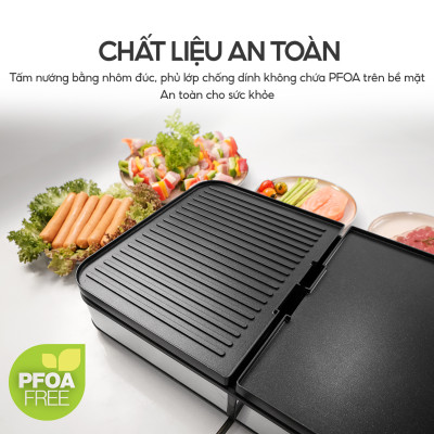 Bếp nướng điện không khói Lebenlang LBL8586, khay nướng tháo rời, chống dính cao cấp, công suất 2000W, bảo hành 2 năm - hàng chính hãng