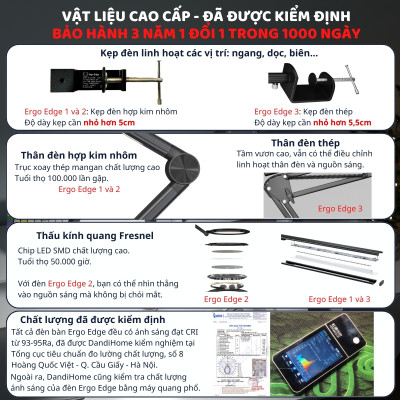 Đèn bàn học bảo vệ mắt DandiHome Ergo Edge chống cận để làm việc, học tập có thể kéo dài và gấp gọn - 3 phiên bản