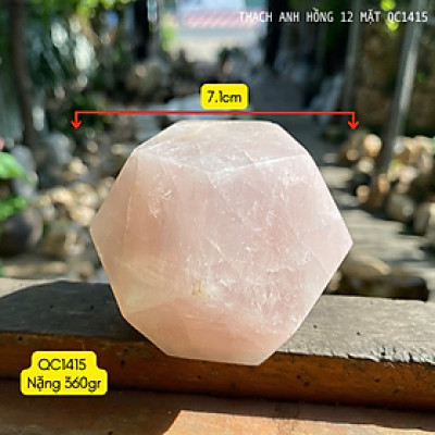 Thạch anh hồng 12 mặt NHASAN QC1415 kết nối năng lượng trong thiền định - nặng 360gr, đường kính 7.1cm