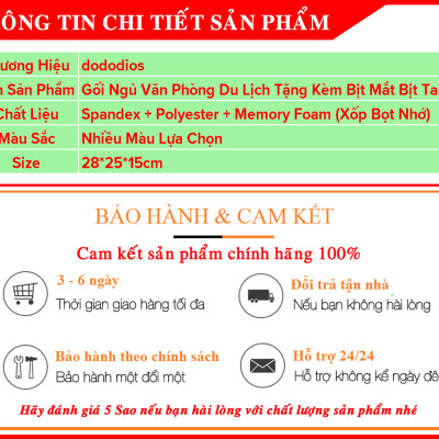 Gối Ngủ Văn Phòng Chữ U Tặng Kèm Bịt Mắt Bịt Tai Cao Cấp – Bộ Gối Ngủ Du Lịch Tựa Đầu Chống Mỏi Chất Liệu Memory Foam Mật Độ Cao Hàng Chính Hãng Dododios