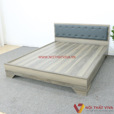 Giường Ngủ Gỗ MDF Phủ Melamine Bọc Nệm Xanh Đậm Chân Cao Màu Nết