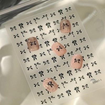 Sticker Nơ Đen 3D Mix Kiểu Lụa Nổi SJY1095 Siêu Hot Trang Trí Móng Siêu Xinh Làm Nail dán Phong Cách Hàn Quốc Nữ Women