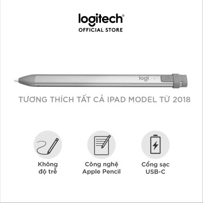 Bút cảm ứng Logitech Crayon dành cho iPad - Công nghệ kỹ thuật số như Apple Pencil, không độ trễ, sạc nhanh USB C - Hàng chính hãng
