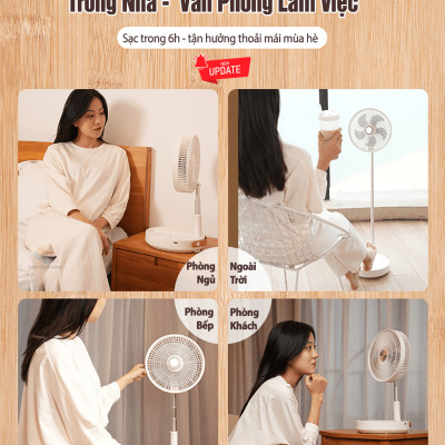 Quạt đứng tích điện P2000 thông minh không dây, điều khiển từ xa có đèn ngủ, gấp gọn lưu trữ tiện lợi, linh hoạt xoay quay tự động, hàng chính hãng