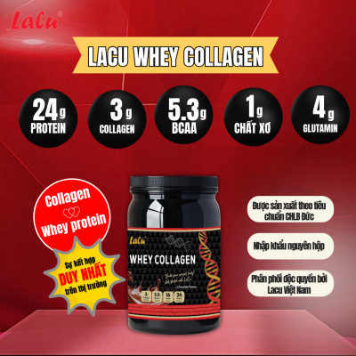 Thực phẩm bổ sung Lacu Whey Collagen vị socola - Trọng lượng 500g - Hỗ trợ chống lão hoá - Hàng chính hãng nhập khẩu nguyên hộp