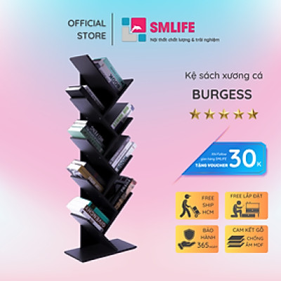 Kệ sách xương cá đứng từ gỗ SMLIFE Burgess