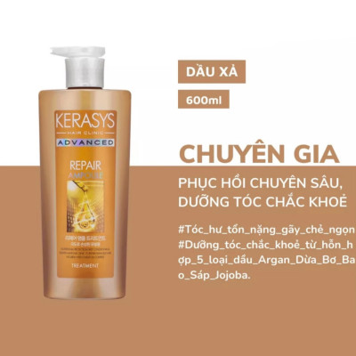 Dầu gội xả phục hồi chuyên sâu dưỡng tóc hư tổn nặng Kerasys Advanced Repair Ampoule Hàn Quốc 600ml
