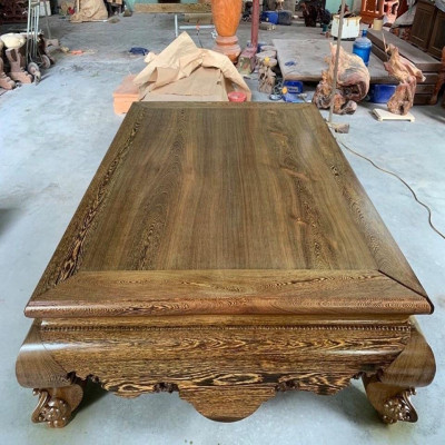 Sập Đại Chân Quỳ Dạ Cá Trơn Gỗ Mun Đuôi Công