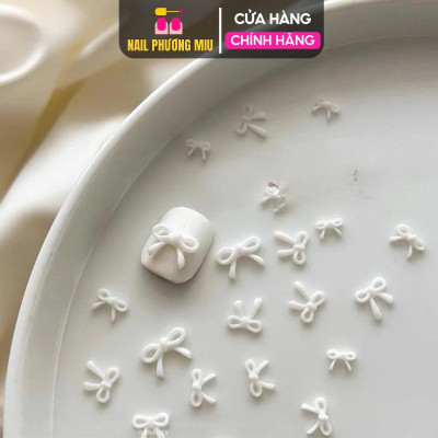 Set 50 Nơ Thắt Nhựa Mix Màu Hồng Pastel Siêu Xinh, Nơ Đỏ, Trắng Size Mini Gắn Trang Trí Móng Làm Nail Kiểu Hàn Quốc Nữ Women