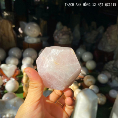 Thạch anh hồng 12 mặt NHASAN QC1415 kết nối năng lượng trong thiền định - nặng 360gr, đường kính 7.1cm
