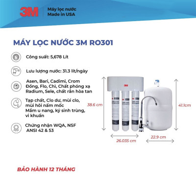 Máy Lọc Nước 3M RO301 Công Nghệ RO Cao Cấp Không Dùng Điện - Hàng Chính Hãng 3M, Nhập Khẩu Mỹ