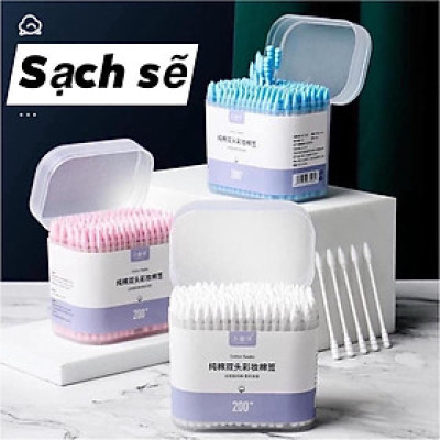 Dụng cụ trang điểm làm đẹp - Set hộp 200c  tăm bông ngoáy tai lớn cao cấp với 2 đầu tăm thiết kế hình dáng khác nhau làm sạch sâu bên trong , an toàn và tiện lợi 