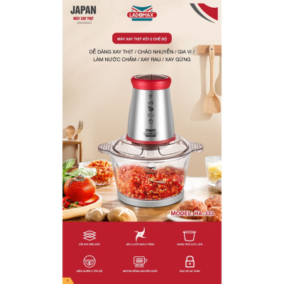 Máy xay thịt đa năng cối thủy tinh 2L Ladomax, xay thịt, cá...Hàng chính hãng