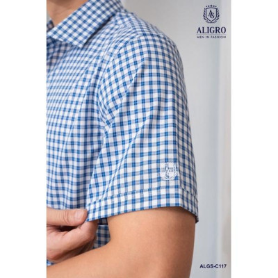Áo sơ mi nam ngắn tay ALIGRO kẻ caro sợi tre bamboo mềm mại, hạn chế nhăn nhàu form slim vừa sang trọng ALGS-C117
