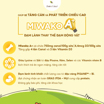 Combo 5 Hộp Sữa Công Thức Hữu Cơ Miwako A+ Vị Vani 700g (3.5Kg) Nhập Khẩu Malaysia, Sữa Hạt Cho Bé Từ 1-6 Tuổi Giúp Phát Triển Trí Não Chiều Cao