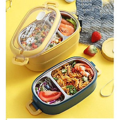 Hộp Cơm Giữ Nhiệt 2 Tầng Lõi INox 304 Cao Cấp/Hộp Cơm Văn Phòng - tặng kèm túi giữ nhiệt