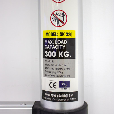 Thang nhôm rút gọn SUMIKA SK320 - Chiều cao tối đa 3.2m, chiều dài rút gọn 0.8m, hợp kim nhôm cao cấp, khóa chốt chắc chắn, đế cao su chống trượt, nhỏ gọn, di chuyển tiện lợi