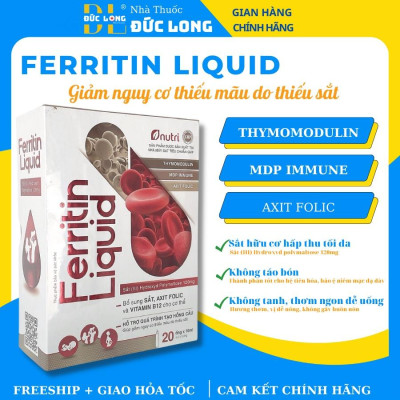 Ferritin Liquid – Bổ sung sắt, Hỗ trợ giảm nguy cơ thiếu mãu do thiếu sắt – hộp 20 ông – NUTRI – Đức Long