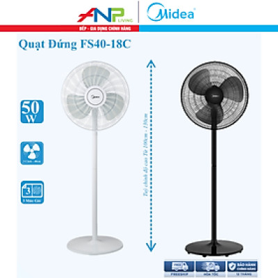 Quạt Đứng, Quạt Cây 3 Cánh Midea FS40-18C (Quạt Điện Hàng Chính Hãng, Công Suất 50W, Chỉnh Gió 3 Tốc Độ)