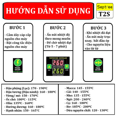 Máy ép dầu ăn thực vật chuyên dụng, dùng trong gia đình. Thương hiệu Mỹ cao cấp Septree - T2S -  HÀNG CHÍNH HÃNG