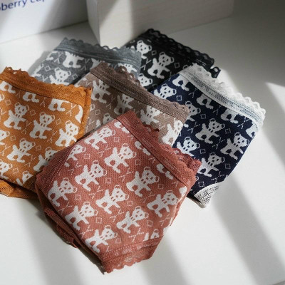 Combo 5 quần lót nữ thun dệt in hình gấu phối ren 409 – Co giãn 4 chiều, siêu mềm mại