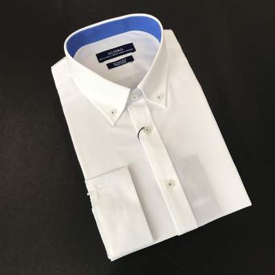 Áo sơ mi nam dài tay ALIGRO 100% chất cotton cổ bẻ dáng ôm body, màu trắng phối cổ ALGS189