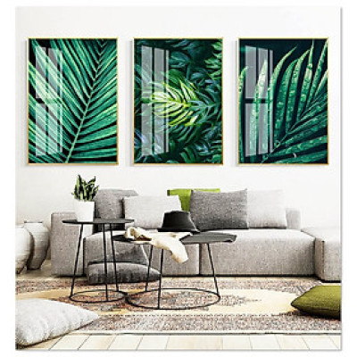 Bộ tranh treo tường phủ gương bóng kiếng Công nghệ mới Lá xanh nhiệt đới Tipo_0285_TG