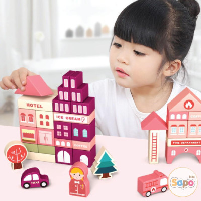Bộ Xếp Hình Khối Mô Hình Thành Phố Bằng Gỗ Giúp Bé Tăng Khả Năng Sáng Tạo