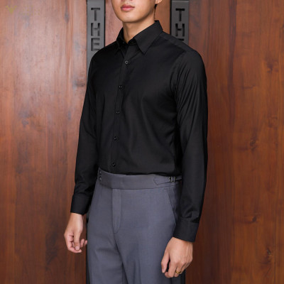 [SMARTSUIT - THE SUITS HOUSE] Sơ mi cao cấp ĐEN TRƠN, KHUY HIỆN công sở, thanh lịch, Regularfit tôn dáng