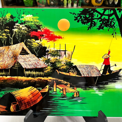 Tranh sơn mài - ĐỒNG QUÊ VIỆT NAM -Hàng xuất khẩu size 30x40 cm