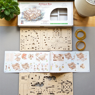 Mô Hình Gỗ Cơ Khí -  Ugears Antique box - Hộp nữ trang, Chính hãng Ugears, nhập khẩu nguyên bộ EU, mô hình lắp ráp 3D, Đồ chơi trí tuệ DYI